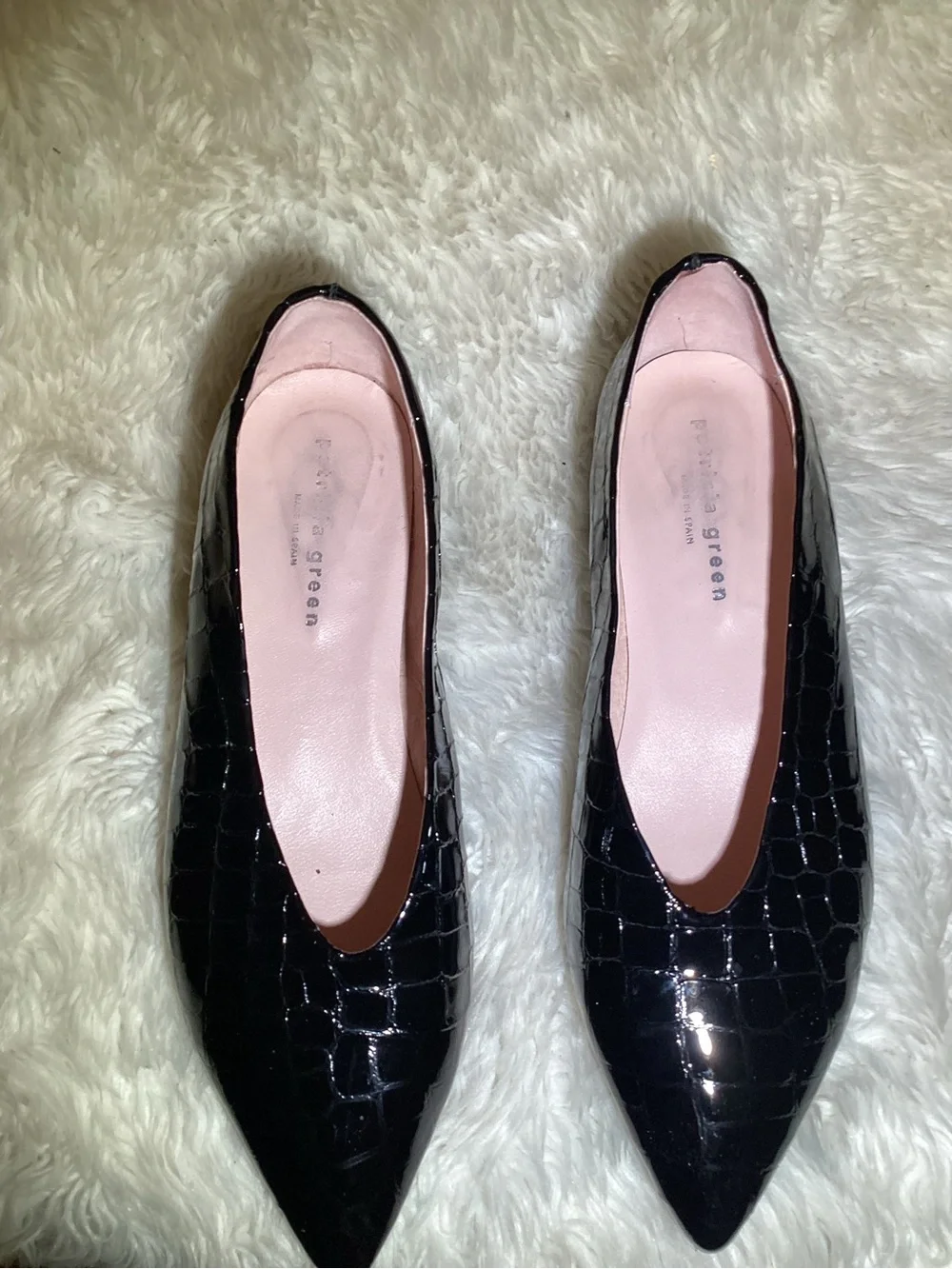 Patricia Green Capri Pointed Toe Black Croc-Embossed Women’s flat shoes size 7
